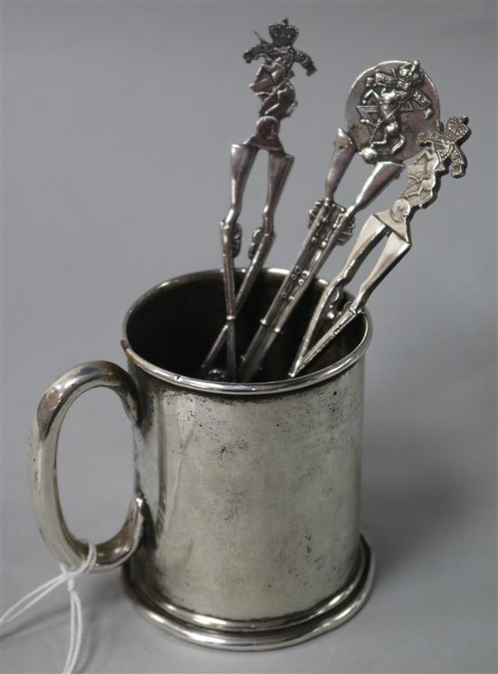 An Edwardian silver christening mug with military inscription relating to Colonel B.R. Dietz, Commanding 7th Dragoon Grds,
